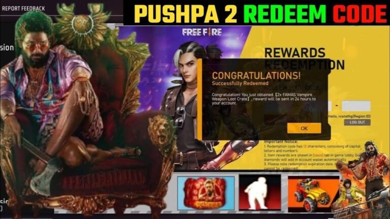 Free Fire Max Pushpa Redeem Code